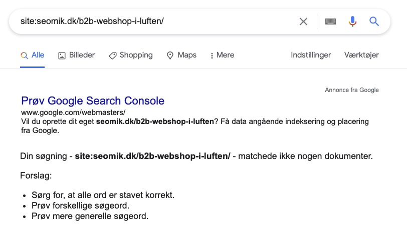 Forsøg: Indeksering af nye urls på website